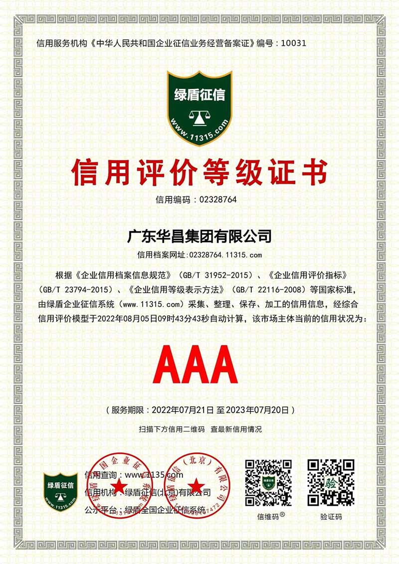 喜報(bào) | 華昌集團(tuán)榮獲“AAA企業(yè)信用等級(jí)證書”