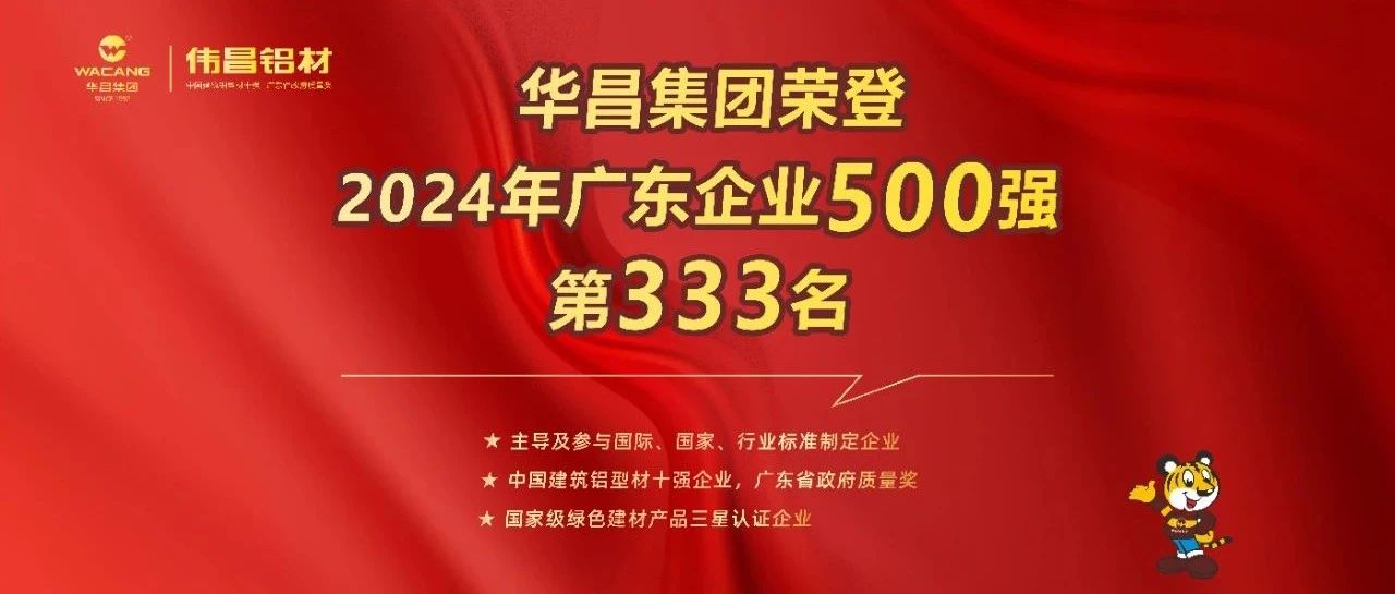 榮耀喜報(bào) | 華昌集團(tuán)榮登2024廣東企業(yè)500強(qiáng)第333名