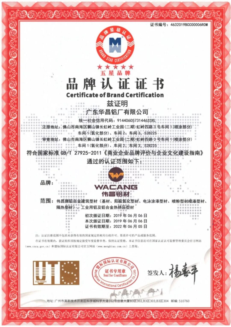 【華昌榮譽】華昌鋁業(yè)榮獲“五星級品牌”、“五星級售后服務(wù)”雙五星認證！